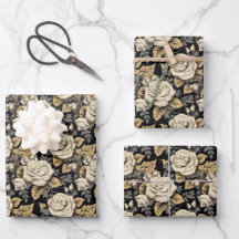 Rosas Brancas E Douradas Folhas Padrão Floral