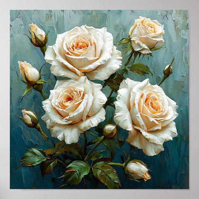 Rosas Brancas Impressão Clássica de Decoração Româ (Frente)