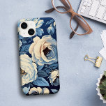 Rosas Brancas no Fundo Azul Indigo<br><div class="desc">Antigas rosas brancas e margaridas em um rico fundo azul-indigo.</div>