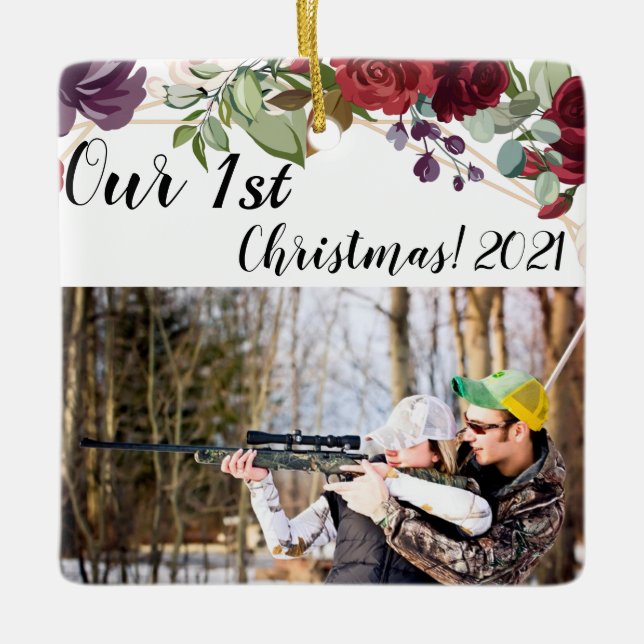 Rosas Brancas Personalizadas do Ornamento XMAS Geo (Frente)