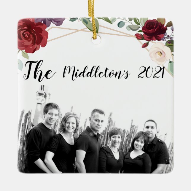 Rosas Brancas Personalizadas do Ornamento XMAS Geo (Frente)