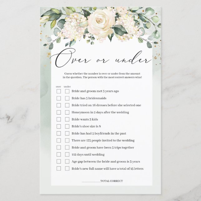 Rosas brancas verdes sobre ou sob o jogo de noiva (Frente)