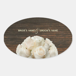 Rosas brancos & etiqueta do casamento de Barnwood