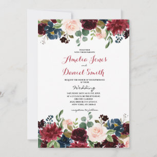 Rosas Burgundy Convite para casamento Boho