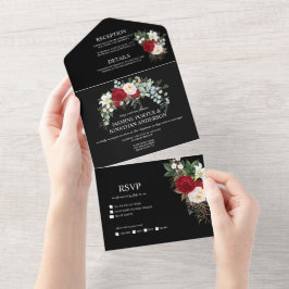 Rosas Burgundy Vermelhas e Brancas em Preto Casame