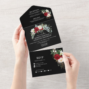 Rosas Burgundy Vermelhas e Brancas em Preto Casame