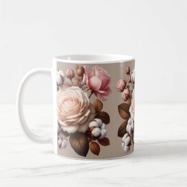 Rosas coloridos chá xícara de caneca branca cerâmi (Esquerda)
