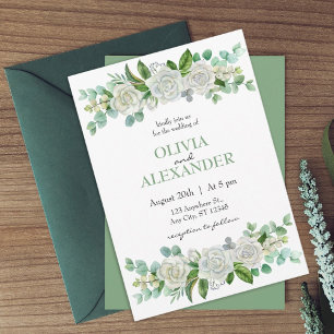 Rosas Convite para Casamento Verde Pastel