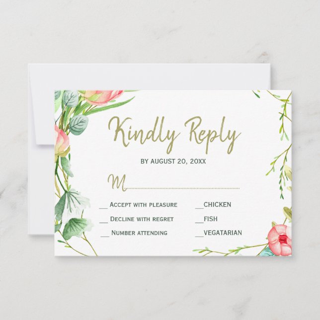 Rosas cor de blush jardim casamento moderno rsvp (Frente)