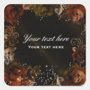 Rosas cor de laranja castanho + Etiqueta gótica