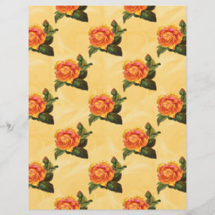Rosas cor de laranja no Papel Scrapbook Amarelo