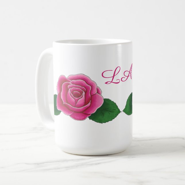 Rosas cor-de-rosa com iniciais cursivas caneca per (Frente Esquerda)