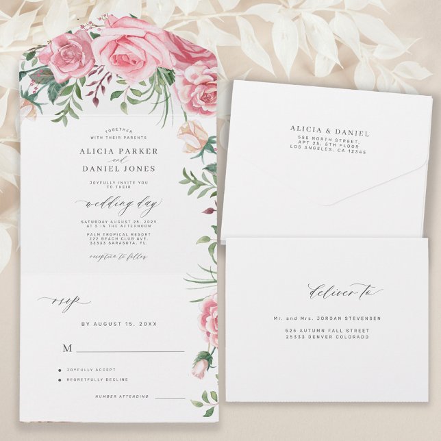 Rosas cor-de-rosa, cor-de-água, casamento elegante (Criador carregado)
