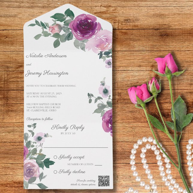 Rosas cor-de-rosa e fúcsia no código QR branco (Criador carregado)