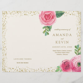 Rosas cor-de-rosa e programas Dourados de casament
