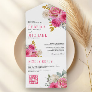 Rosas Cor-de-rosa Quente Fúcsia Código QR Floral C