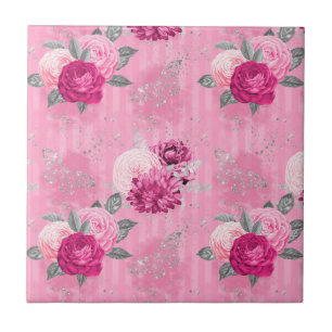 Rosas Cor-de-Rosa Vintage Steampunk e Brilho Prate