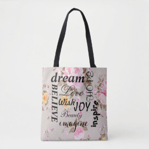 Rosas cor-de-rosa Vintage Tote Bag Inspiracional
