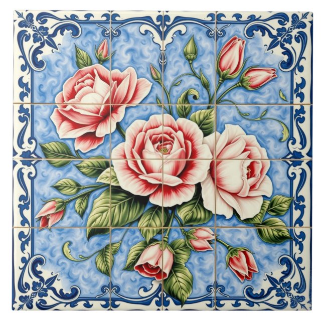 rosas coradas de azulejo de Lisboa (Frente)