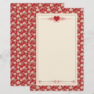 Rosas Creme sobre Papelaria Toile De Jouy Vermelha