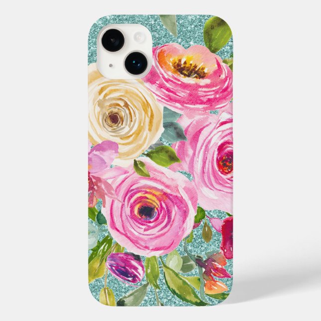 Rosas de aquarela cor-de-água com creme rosa (Verso)