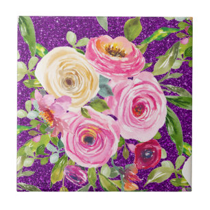 Rosas de aquarela, cor-de-rosa e creme, com brilho