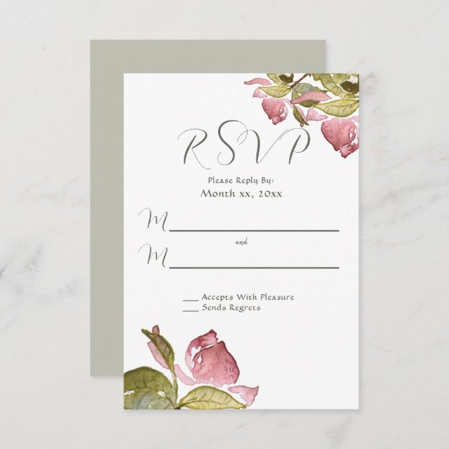 Rosas de Aquarela de RSVP de Casamento Rosa Suave (Frente/Verso)