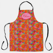 Rosas De Aquarela Flores Com Apron De Texto Oval