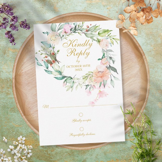 Rosas de aquarela Greenery Floral RSVP (Criador carregado)
