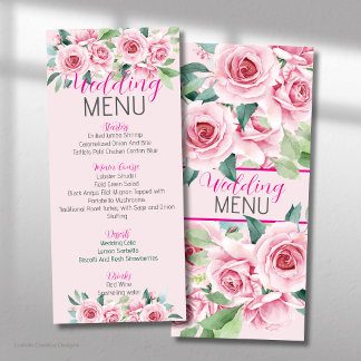 Rosas de Aquarela Rosa Casamento Menu Plano