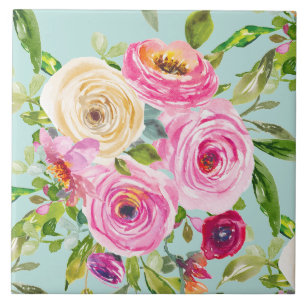 Rosas de aquarelas a rosa e creme em aqua