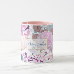 Rosas de aquarelas e híbridos.  caneca