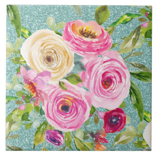 Rosas de aquarelas em rosa e creme em volta do bri