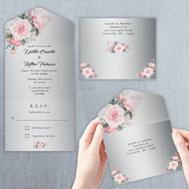 Rosas de Boho Rosa e Casamento de Prata Metálico (Criador carregado)