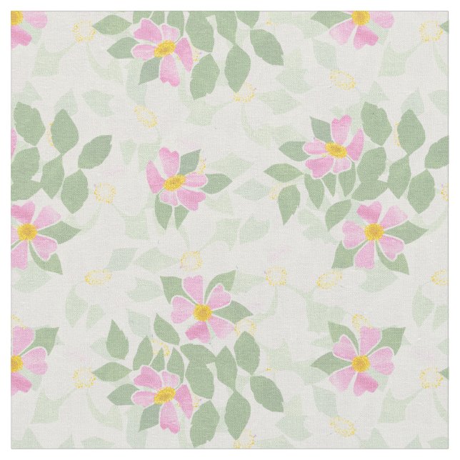 Rosas de cão brancos cor-de-rosa bonito no tecido (Detalhe)