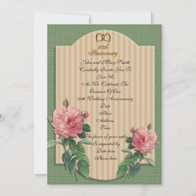 rosas de colheita de convite para 50 anos (Frente)