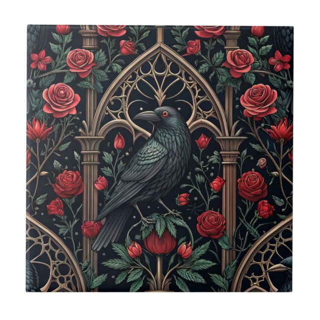 Rosas de Corvo Gótico Padrão Ornamentado (Frente)
