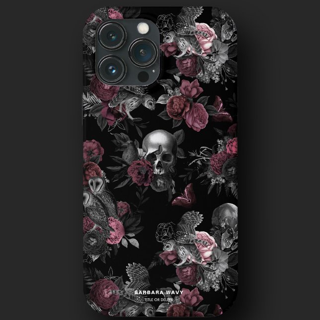 Rosas de crânio gótico Coruja Rosa Púrpura Escuro  (Gothic Skull Roses Owl Dark Purple Pink Elegant Case-Mate iPhone Case
)