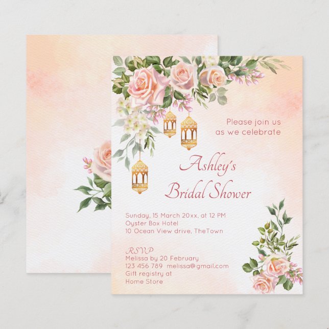 Rosas de creme de orçamento chá de panela de lante (Frente/Verso)