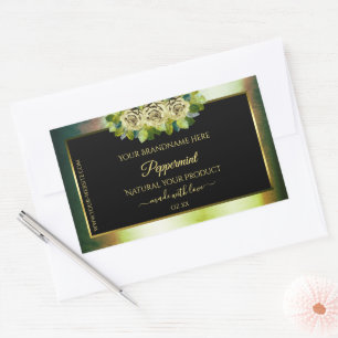 Rosas de etiquetas de produto preto verde-branco-p
