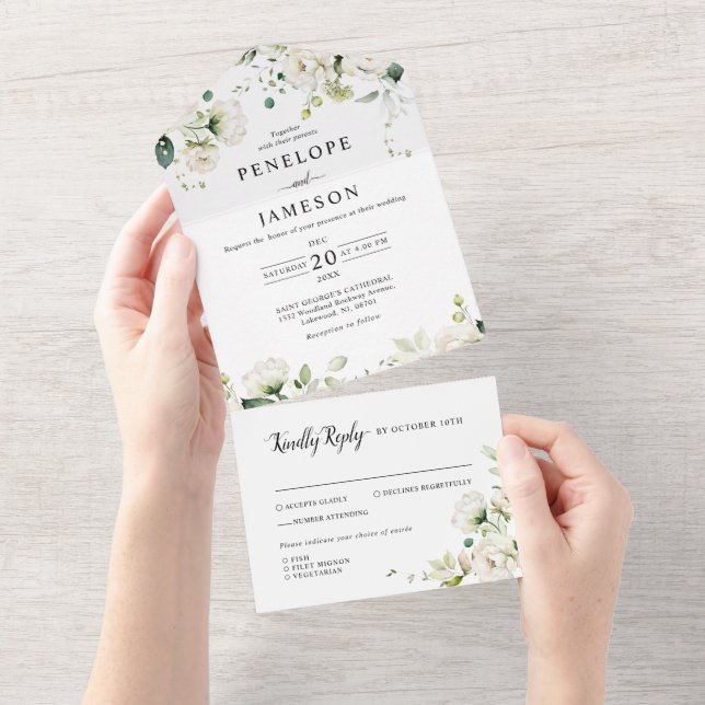 Rosas De Ivory Brancos Casamento Botânico Floral A (Aba destacável)