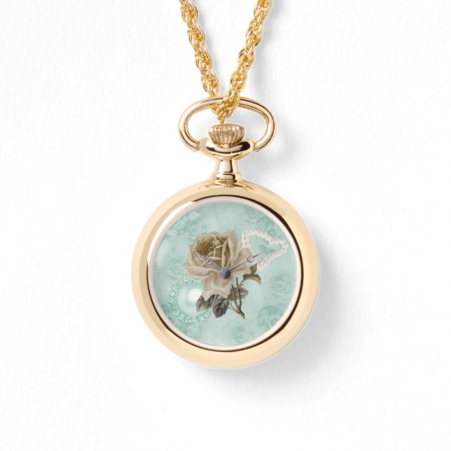 Rosas de marfim verde Dourada com relógio de pulse (Frente)