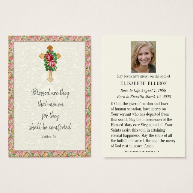 Rosas de Oração do Memorial Cristão Funeral (Frente & Verso)