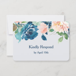 Rosas de Pêssego Azul Indigo RSVP de Casamento