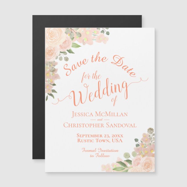 Rosas de Pêssego Coral Salve o ímã de Caligrafia d (Frente/Verso)