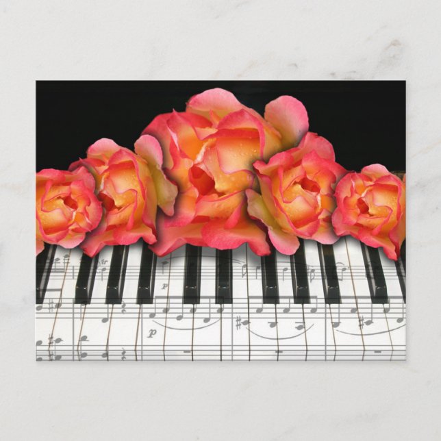 Rosas de teclado para piano e notas de música (Frente)