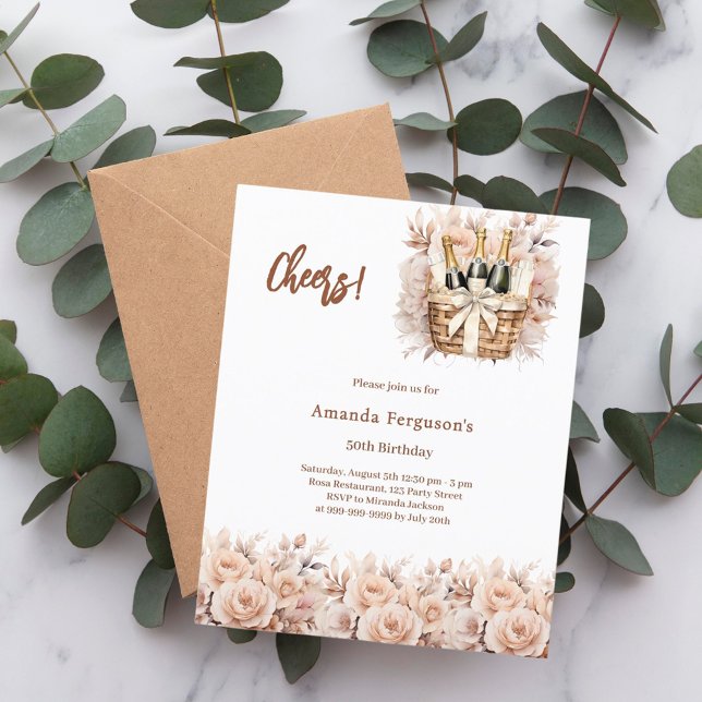 Rosas de torta florais convite de aniversário (Criador carregado)