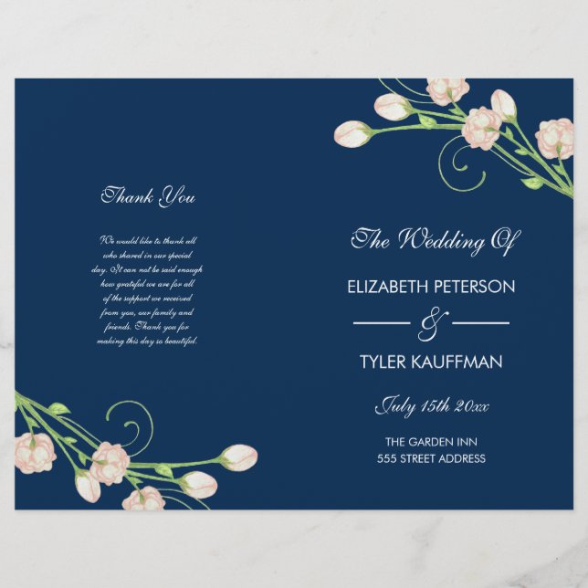 Rosas de Vintage Garden - programa de casamento (Frente)