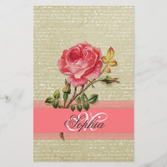 Rosas de vintagem elegantes monogramas (Frente)