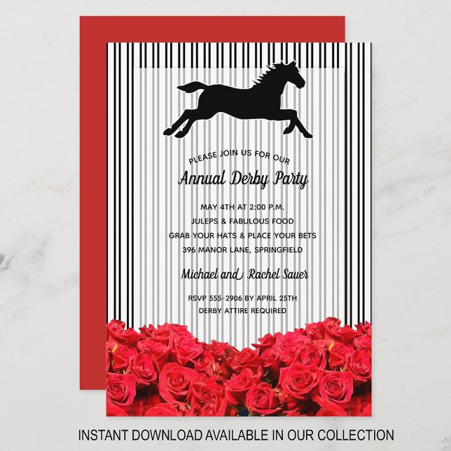 Rosas Derby Horse Racing Convites de festas (INSTANT DOWNLOAD available in our collection to send your invitations digitally.)